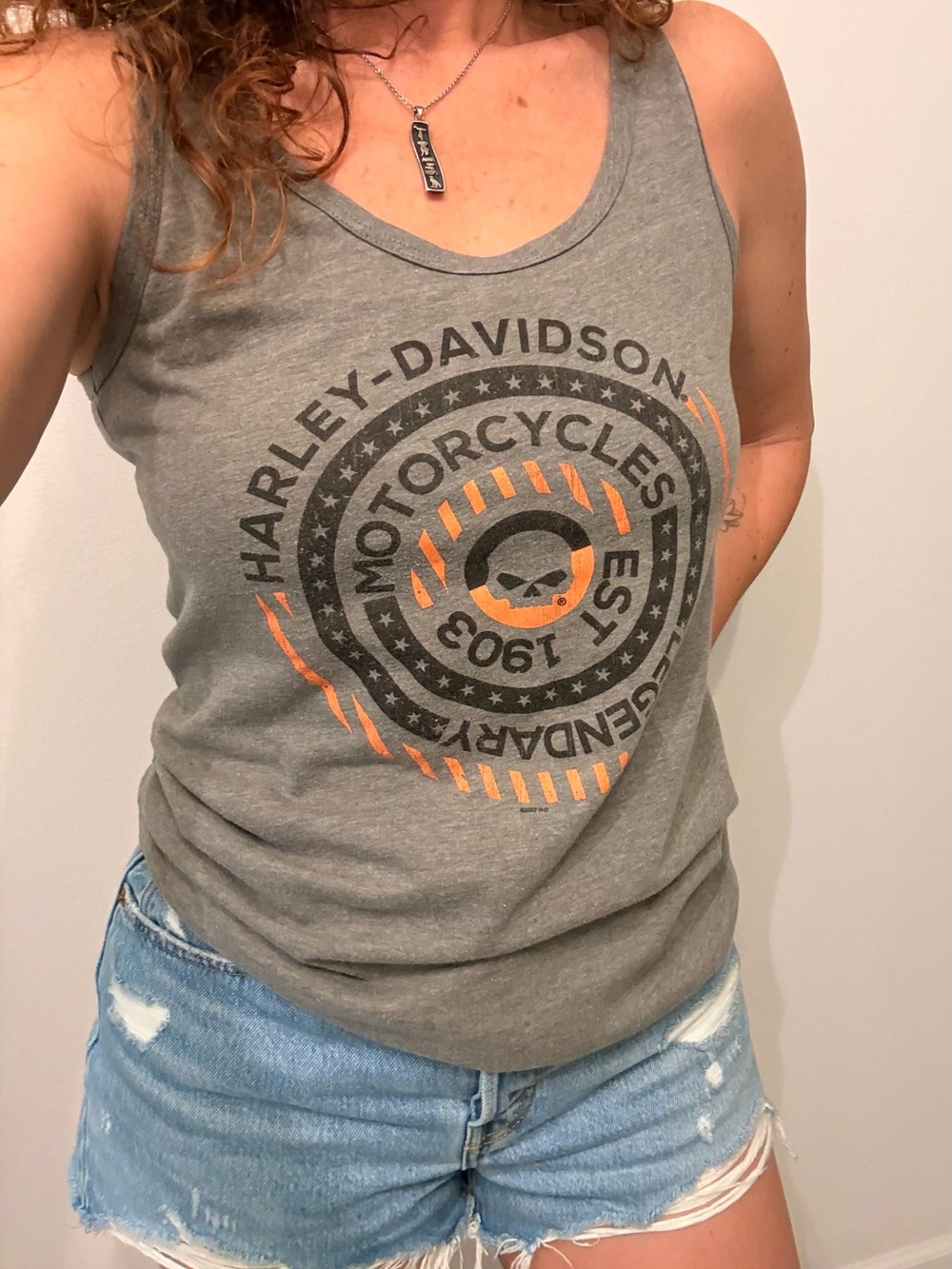 Harley-Davidson Gray Tank with Orange & Black Logo